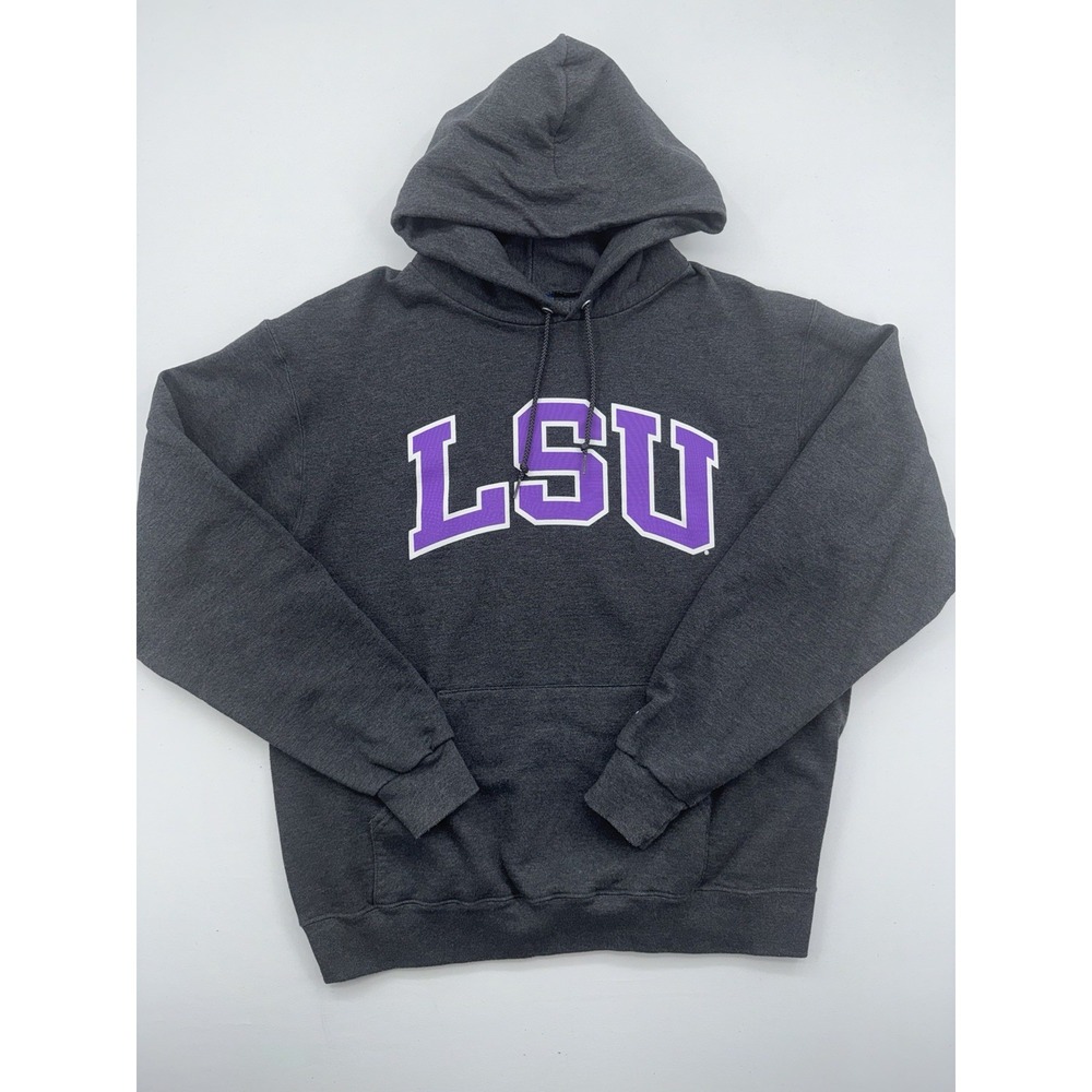 LSU Champion Hoodie Mens Large College Football Black Purple Pullover Sweater